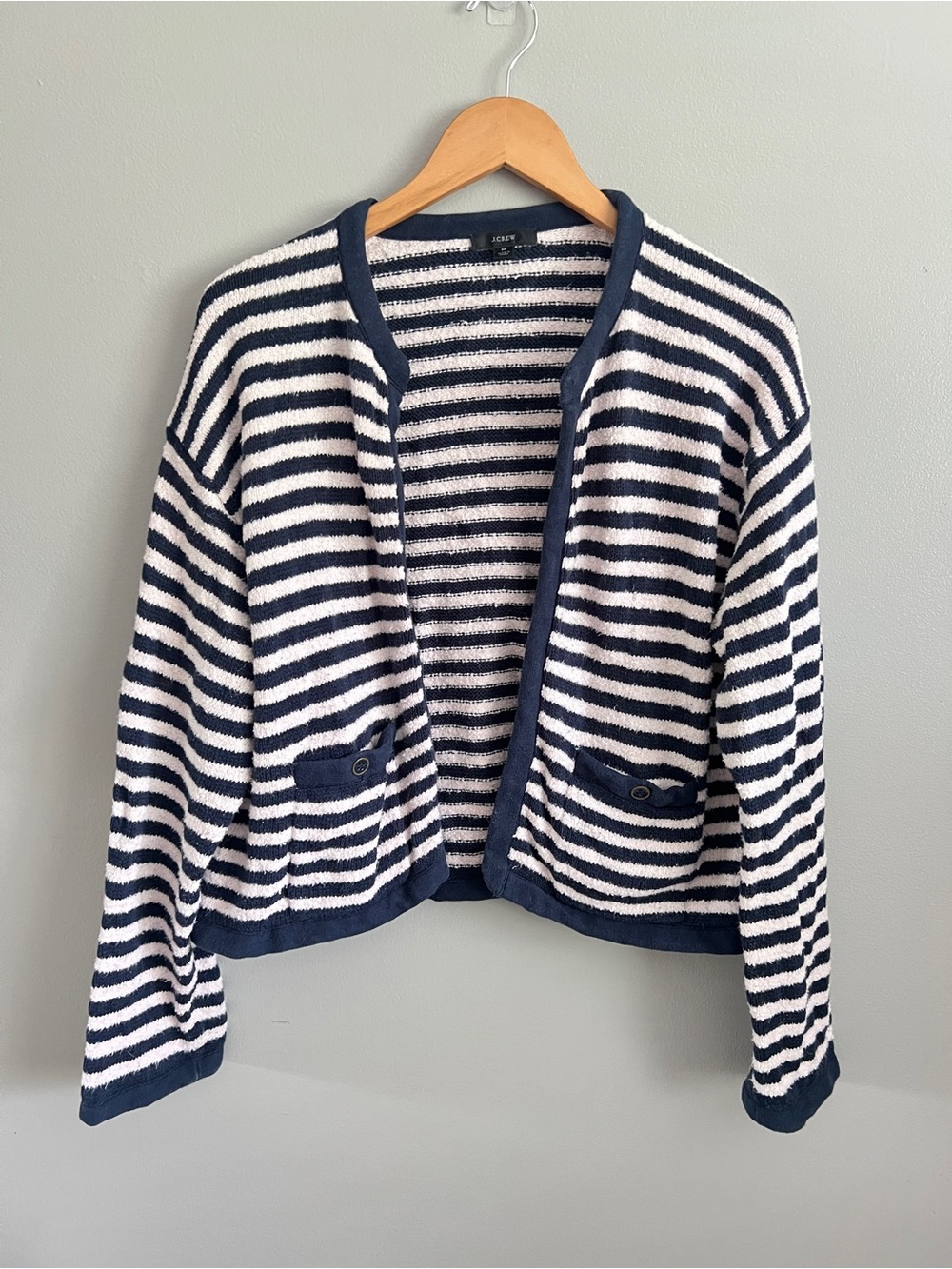 J. Crew Navy and White Striped Knit Cardigan Jacket